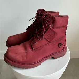 Timberland Waterproof Burgundy Suede Nubuck Leather Boots Women 8 Work Boots